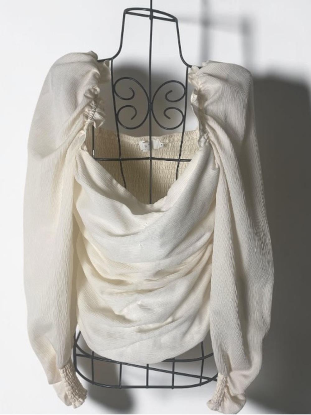 Astr Cream Draped Cowl Neck Puff Sleeve Blouse